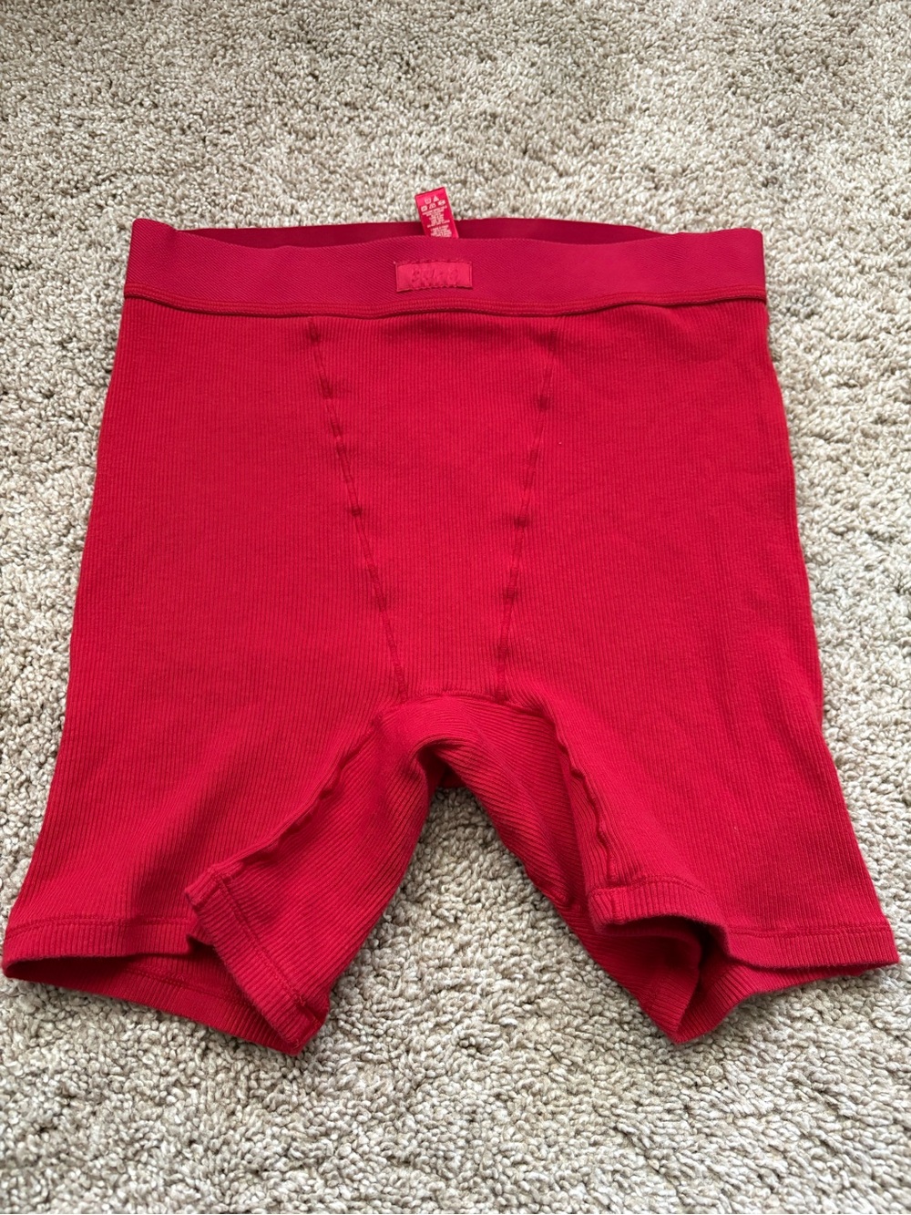 SKIMS Ribbed High-Waist Shaping Shorts in Red